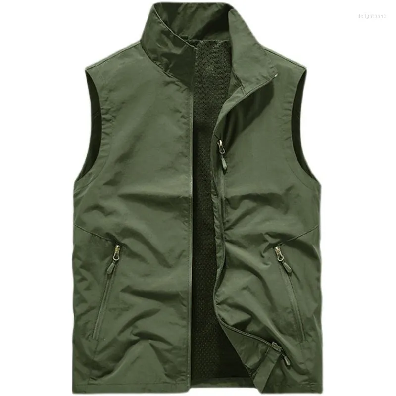 Gilets pour hommes Zip Gilet Hommes Pardessus Veste Sans Manches Chasse Trekking Tactique Casual Élégant Outils Personnalisés Designer De Poche