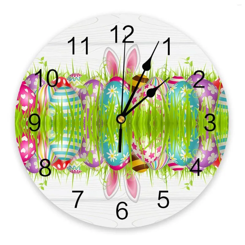 Horloges murales oeufs de pâques oreilles d'herbe horloge 3D Design moderne salon décoration cuisine Art montre décor à la maison