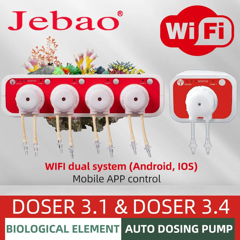 Pumpar Jebao Water Pump Filter Auto Dosing Pump Automatisk Marine Reef Doser 3.1 3.4 MD4.4 WiFi Control 12V 3W 9W Akvarier Accessoires