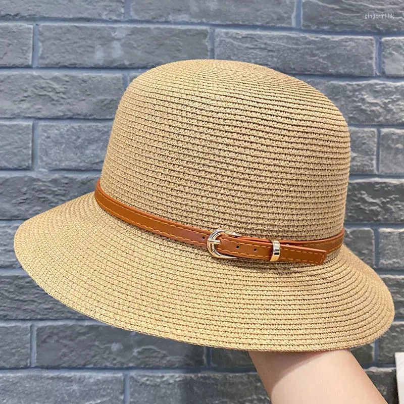 Wide Brim Hats Summer Cap For Women Visor Hat Foldable Sun Straw Large Beach Bucket Female Fashion Buckle Panama