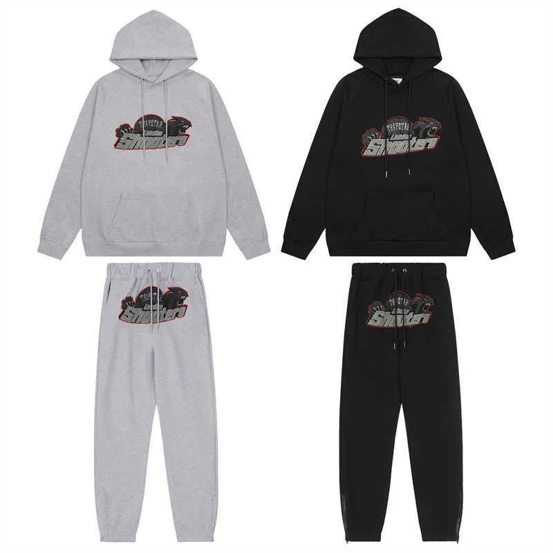 Tasarımcı Giyim Moda Eşofman Hoodie Trendy Trapstar Kırmızı Siyah Kaplan Kafası Havlu Nakışlı Erkek Kadın Çift Triko Pantolon Gündelik Set Spor Giyim