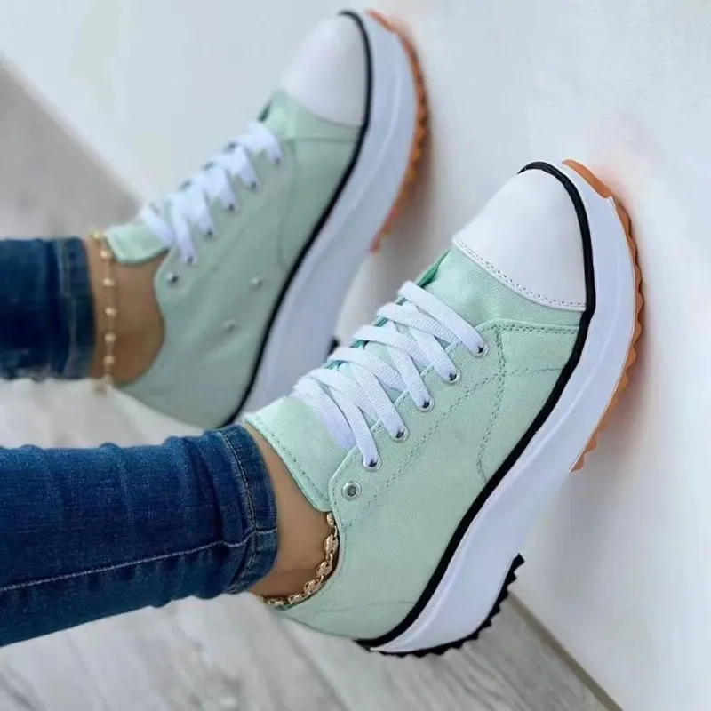 Wit geelgroene vrouw platform sneakers dames casual schoenen vrouwelijk canvas schoenen tennis dames schoenen dikke sneakers maat 43