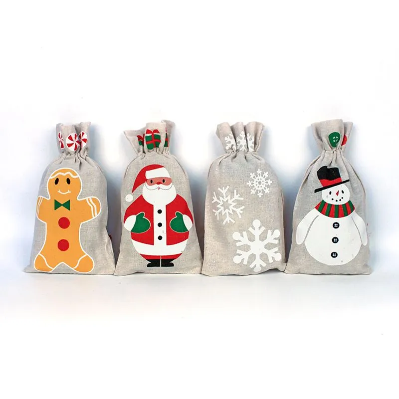Cadeaux de cordon de lin sac cadeau de Noël sac de bonhomme de neige neige Santa bouche recevoir un tas de cadeaux de Noël