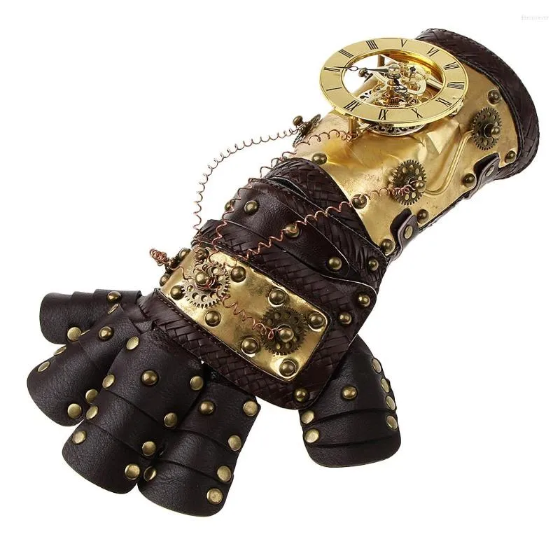 Fliegen Vintage Steampunk Nieten PU-Leder-Armband Gold-Metall-Manschette Handschuhe Kostüm-Stütze