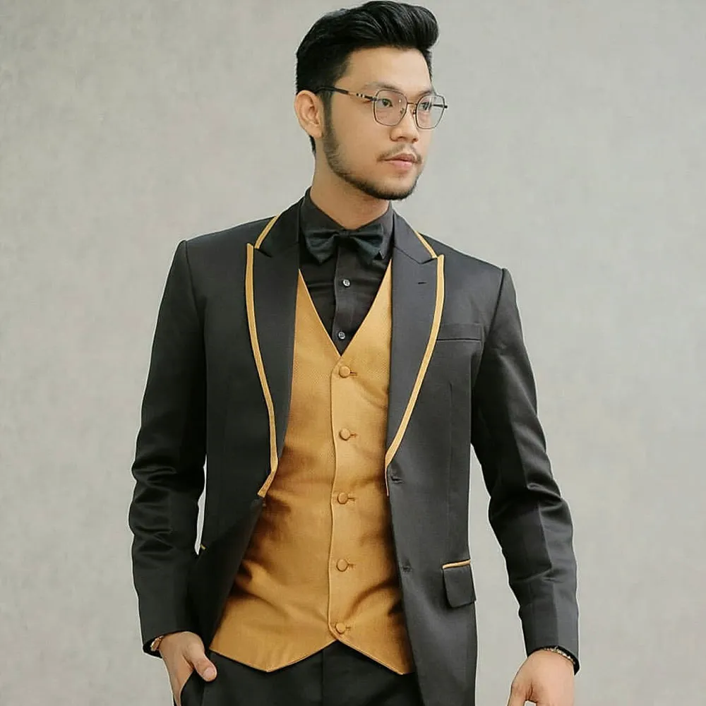 New Design Men's Tuxedos Three Pieces Men's Blazer Slim Fit Wedding Male Groom Suit with Pants Jacket Costume Homme