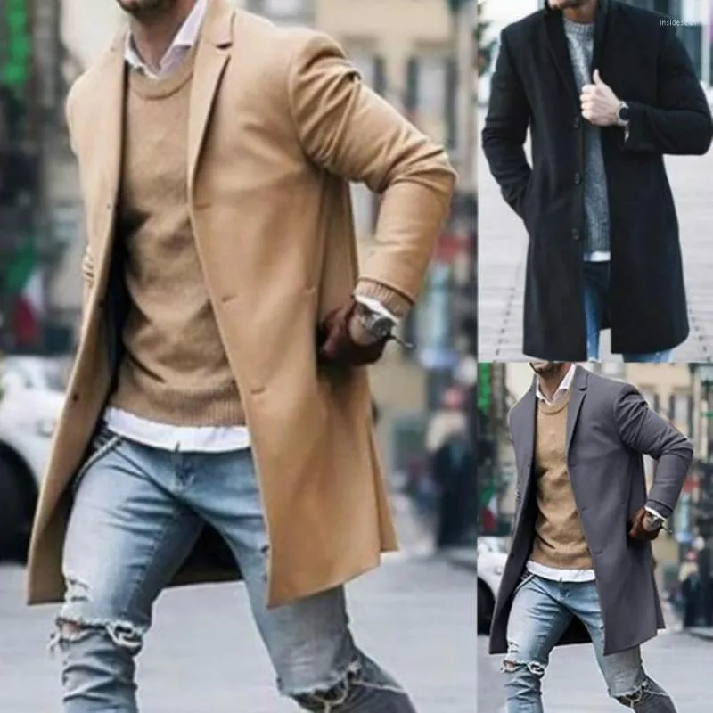 Herrgravrockar Lång vinterjacka Män ärmen överrockkläder Fashion Color Coat Solid Outwear