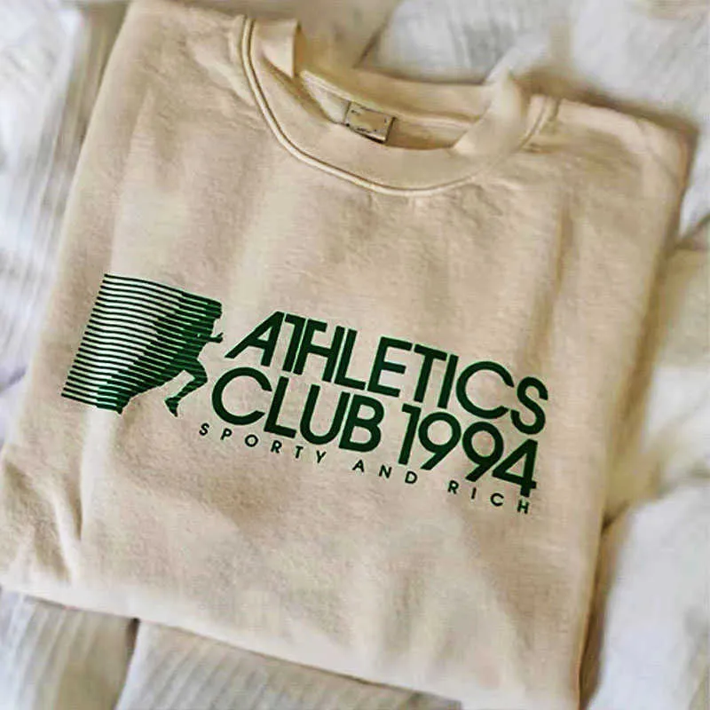 T-shirt feminina Verão Vintage Style Athletics Club 1994 Cartas imprimindo Khaki T Camisetas Mulheres Manga curta Casual Casual Casual Tees Z0506