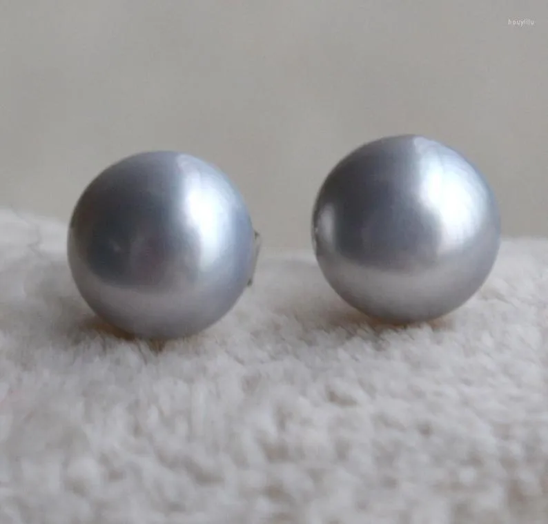 Studörhängen Elegant Lady's Pearl Bridesmaid Gift Jewellery 8mm Gray Color Real Freshwater Silver Earring