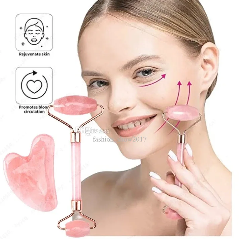 Face Lift Massager Crystal Roller Facial Massage Relaxation Jade Roller Stone Natural Rose Quartz Beauty Skin Tool Girl Gift