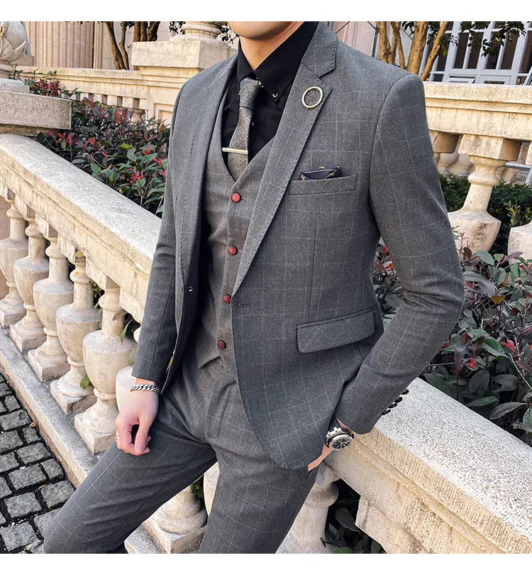 Fashion Men's Latest Designs Business Suit - 3 Pieces Set /Men's Suits Blazers Trousers Pants Vest Waistcoat (T1M)(F8)(F11)(F10) main image 1