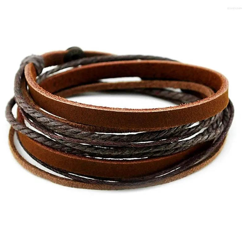 Bracelets porte-bonheur Kirykle Bracelet en cuir véritable pour femmes hommes corde multicouche tissage à la main manchette réglable Wrap multicolore Couple bijoux