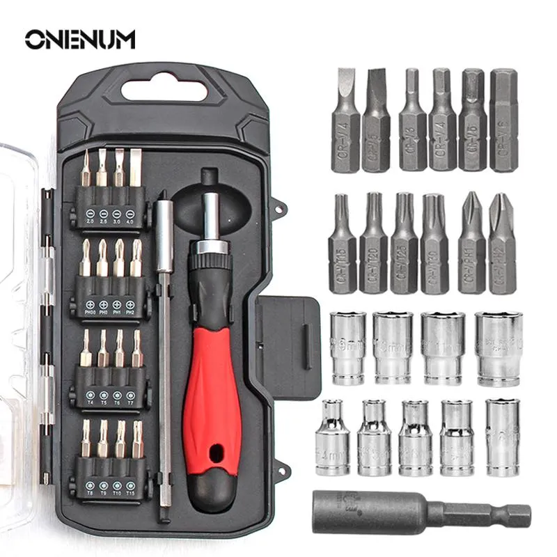 Schroevendraaier ONENUM 18/23/38Pcs Screwdriver Set Precision Phillips Screw Bits Ratchet Screwdriver Kits Socket Wrench Household Repair Tools