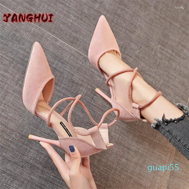 Robe chaussures daim pointu croix cravate talons hauts mode polyvalent sexy femmes banquet boîte de nuit zapatillas de mujer moda 2023