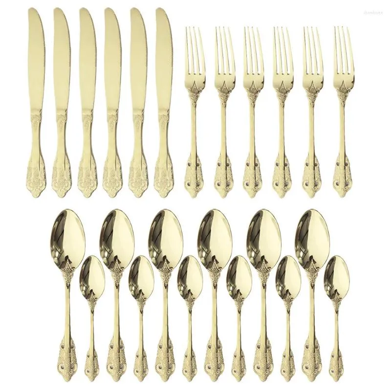 Dinnerware Sets 24PcsLuxury Champagne Cutlery Set 304 Stainless Steel Knife Fork Spoon Silverware Kitchen Flatware Tableware