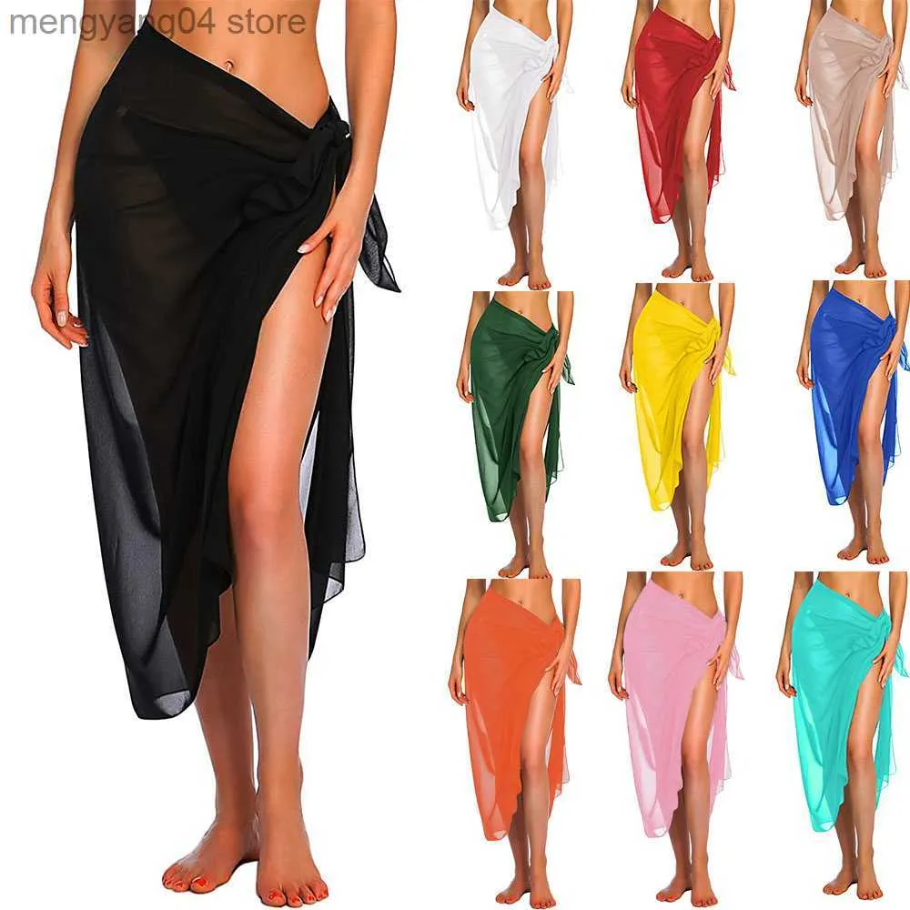 Gonne Womens Long Short Sarong Costume da bagno Coverup Summer Beach Bikini Wrap Sheer Gonna corta Sciarpa per costumi da bagno Cover-up T230506