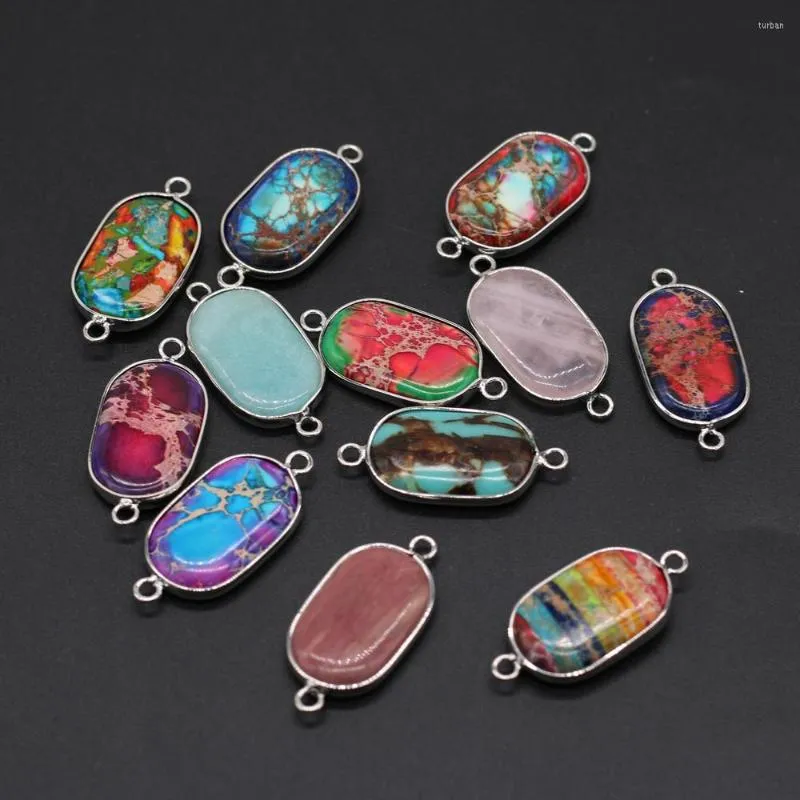 Charms de pedra natural pingente de forma oval saco de prata cenh mistura cor requintada para jóias fazendo acessórios de colar de braceletes diy