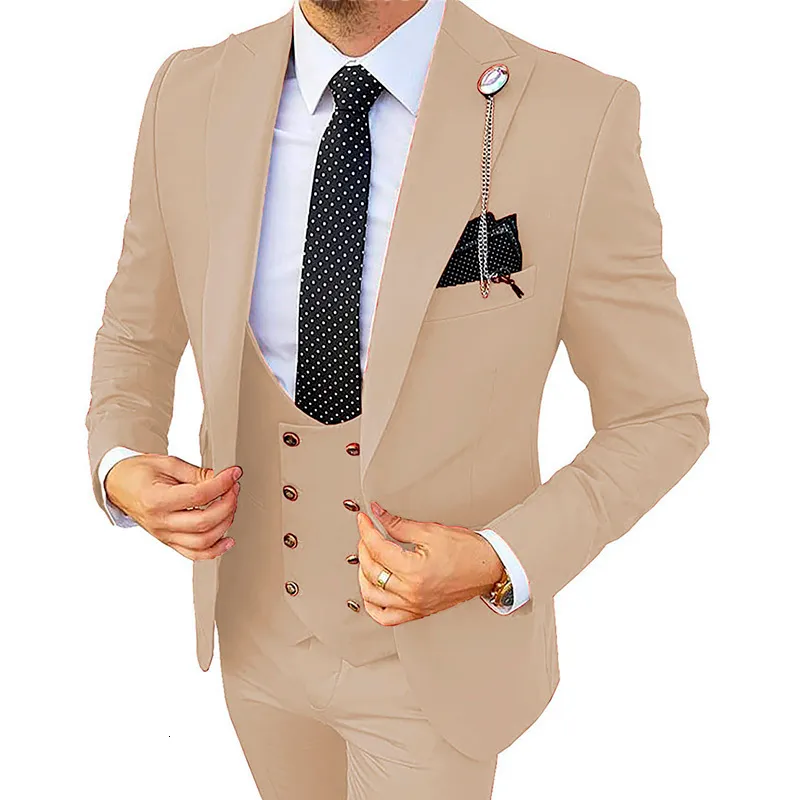 Costumes pour hommes Blazers formel hommes 3 pièces Costume de mariage marié smoking coupe ajustée costumes d'affaires Champagne Costume de mariage Costume Homme BlazerPantsVest 230506