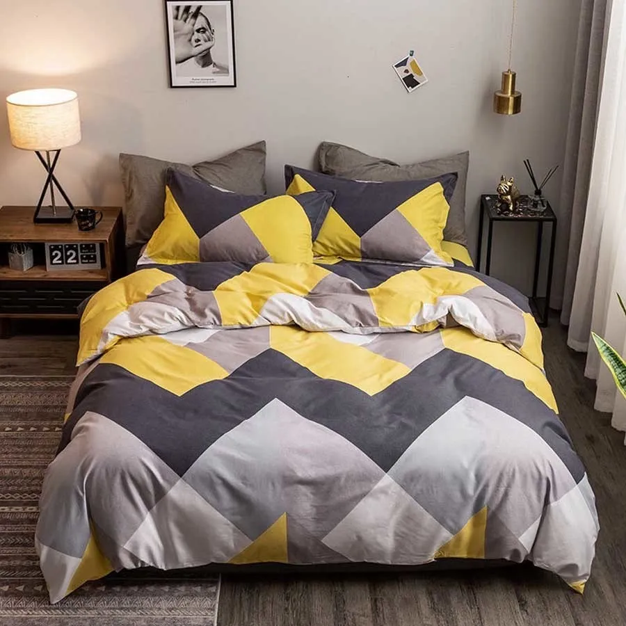 Conjuntos de cama Wostar Luxury Bedding Conjunto King Tamanho King Tampe Campa Campa e travesseiro Geometria Impresso Estilo Nórdico Têxteis de cama Home 230506