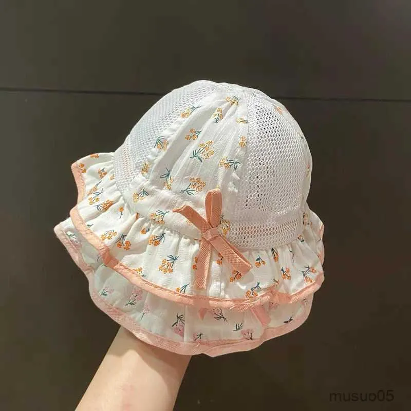 Casquettes chapeaux été maille bébé seau chapeau princesse bébé chapeau de soleil belle impression réglable enfants pêcheur chapeau