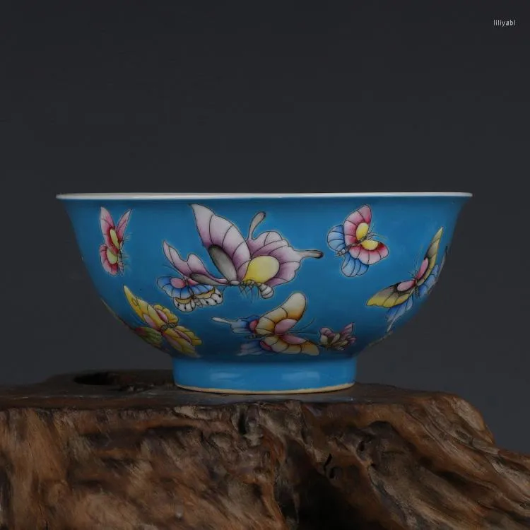 Miski kangxi emalia motyl miska miska antyczna jingdezhen ręcznie malowane porcelanowe ozdoby chińskie