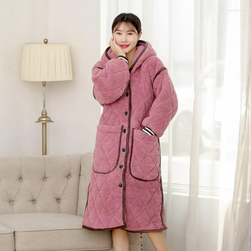 Vêtements de nuit pour femmes femmes automne hiver épais flanelle sommeil Robe corail velours avec coton chaud dame maison vêtements lâche décontracté peignoir