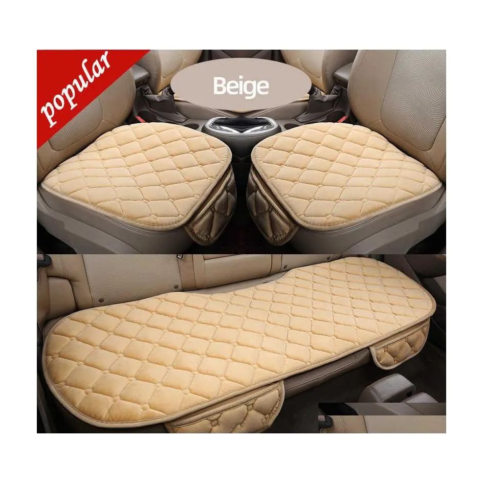 Car Seat Covers Er Accessory Front Rear Flocking Cloth Winter Warm Cushion Breathable Protector Mat Pad Interior Drop Delivery Mobil Dhpi5