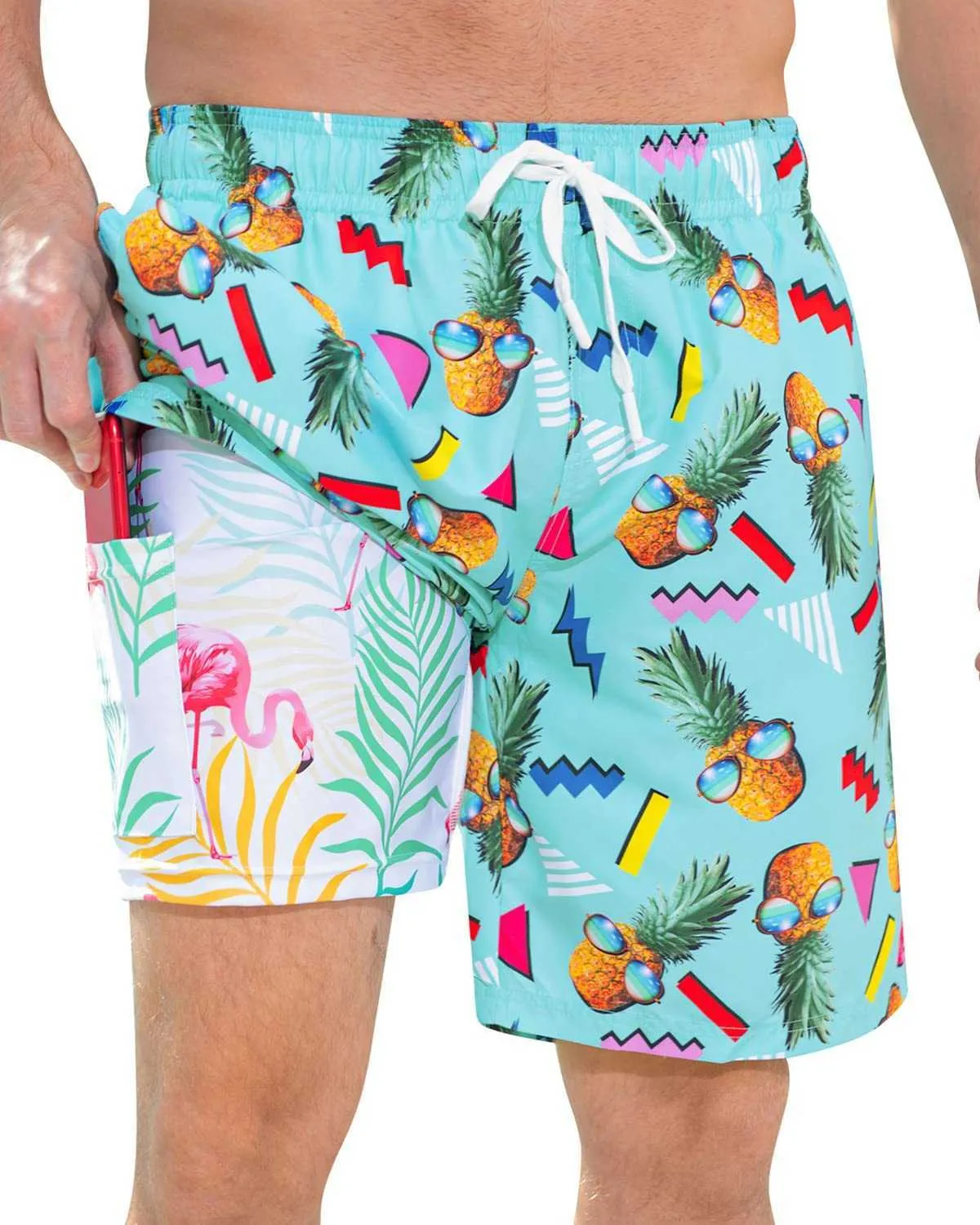 Men's swimwear Funny Pineapple Swimming Shorts Men's Beach Shorts Boys Surf Board Shorts Quick Dry Summer Sports Swim Trunks Drawstring Briefs P230506