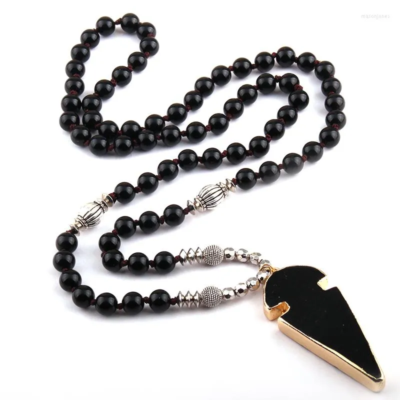 Pendant Necklaces MOODPC Fashion Bohemian Tribal Artisan Jewelry Black Stone Knotted With Arrowhead Charm Women Necklace