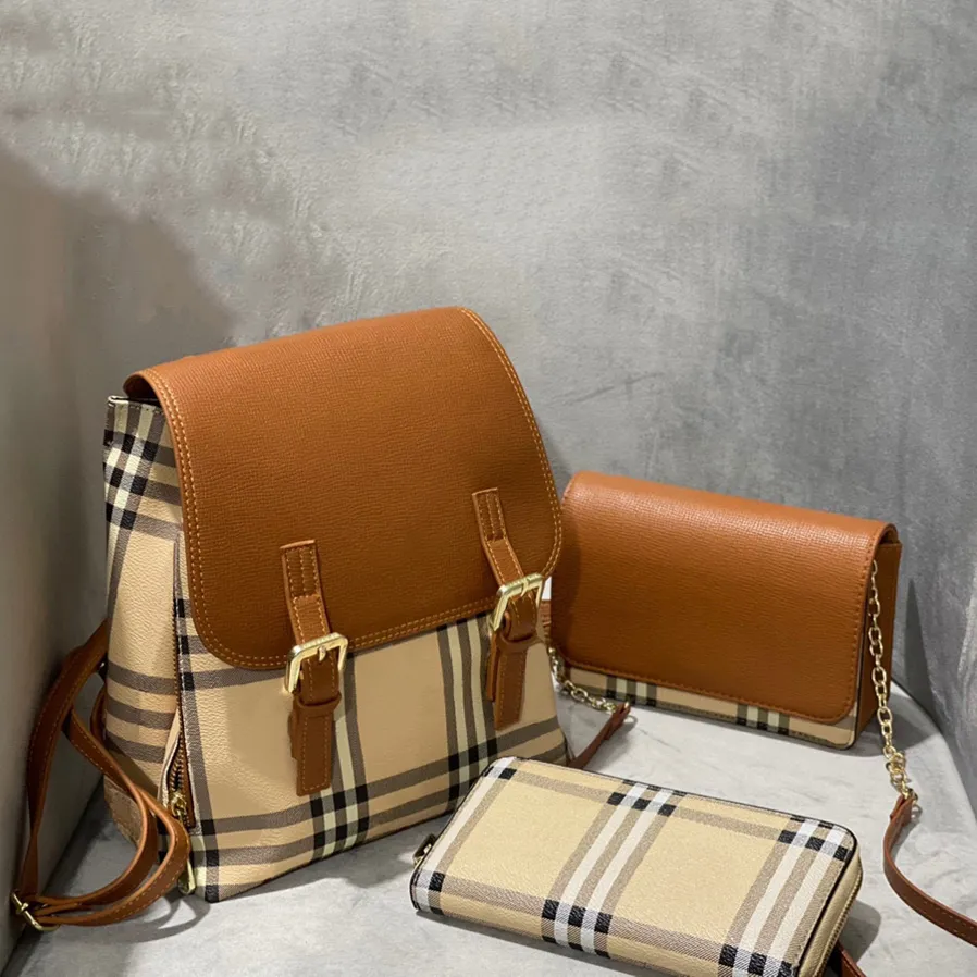 Designer driedelige tas bakken luxe merk portemonnee single ritswalls dames handtassen draagt ​​echt lederen tassen dame plaid portemonnees duffle bagage tegen 1978 006