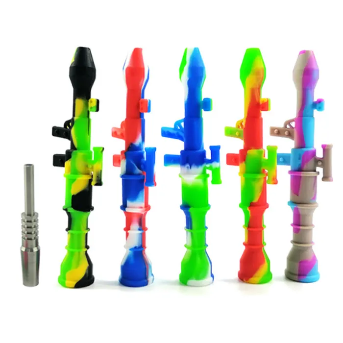 10mm Silicone Nectar Collector Dabs Smoking Pipe Rocket Launcher With Titanium Nail Tip Dab Oil Rigs Portable Concentrate Colorful Hand Held Smoking Tobacco Pipe