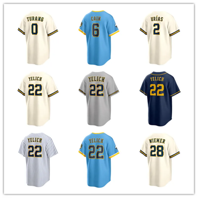 Jerseys de baseball personnalisés hommes femmes jeunes 22 Christian Yelich 11 Jackson Chourio 10 Sal Frelick 27 Willy Adames 2 Brice Turang 53 Brandon Woodruff 5 Garrett Mitchell