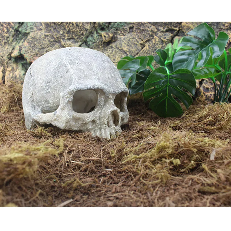 Resin Easter Island Head Bone Skull Statue for Lizards Terrarium Reptile Hide Cave Aquarium Fish Tank Landscape Decor Ornament5