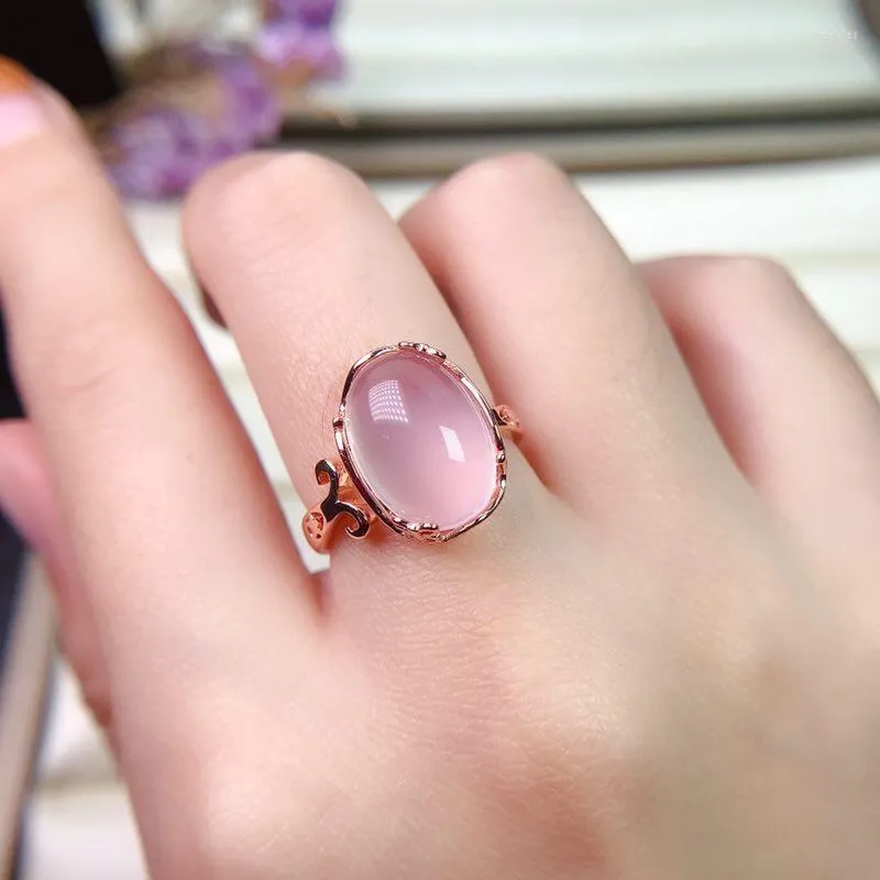 Klusterringar naturliga rosa kristallpärl kvinnors ring med oval stil