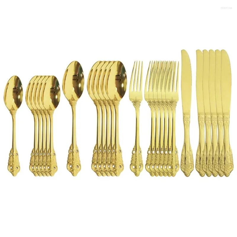 Dinnerware Sets Mirror Gold Cutlery Set Stainless Steel Flatware Fork Knife Spoon Wedding Silverware Drop