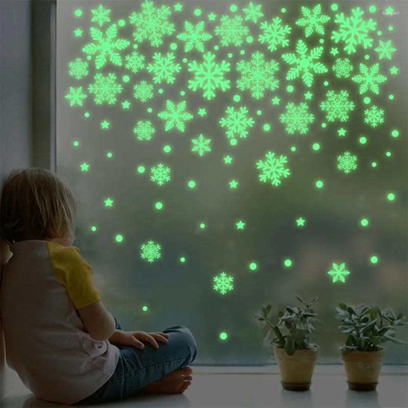 Wall Stickers Glow In The Dark Snowflake Glowing Stars Clings Decals Christmas Luminous Decoration For Home