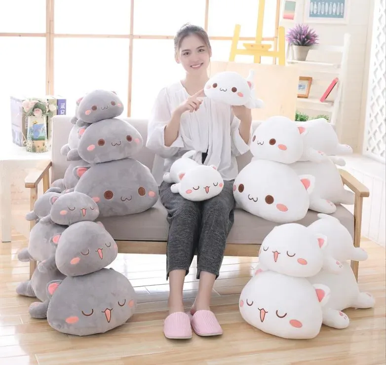 Soft large eyed cat filled with plush animal white gray cute cat size 35cm children's sleeping pillow toy