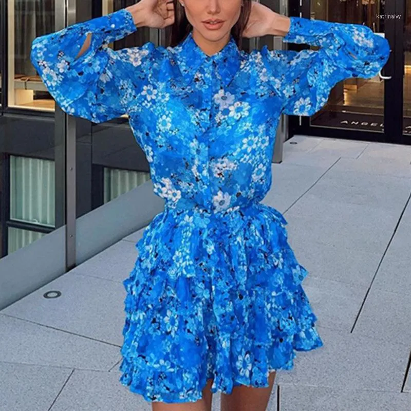 Vestidos de trabalho Mulheres Conjunto de duas peças de duas peças de manga longa Moda A-line Salia combinando terno azul curto e o melhor outono 2023