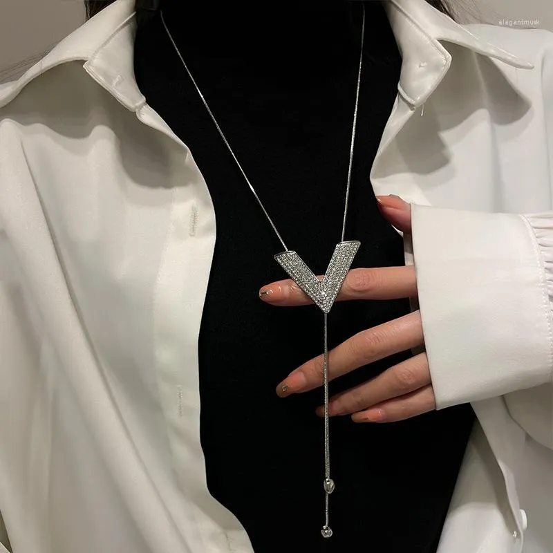 Crystal V Shaped Long Chain With Pendant For Women And Girls Easy