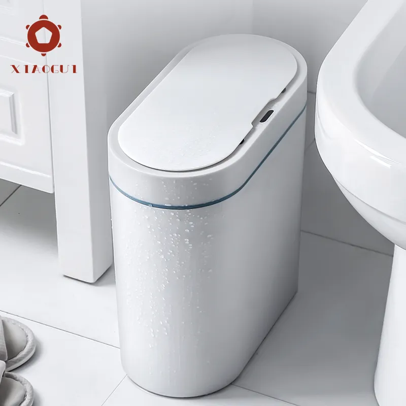 Waste Bins XiaoGui Smart Sensor Trash Can Electronic Automatic Household Bathroom Toilet Waterproof N Seam Cubo Basura 230505