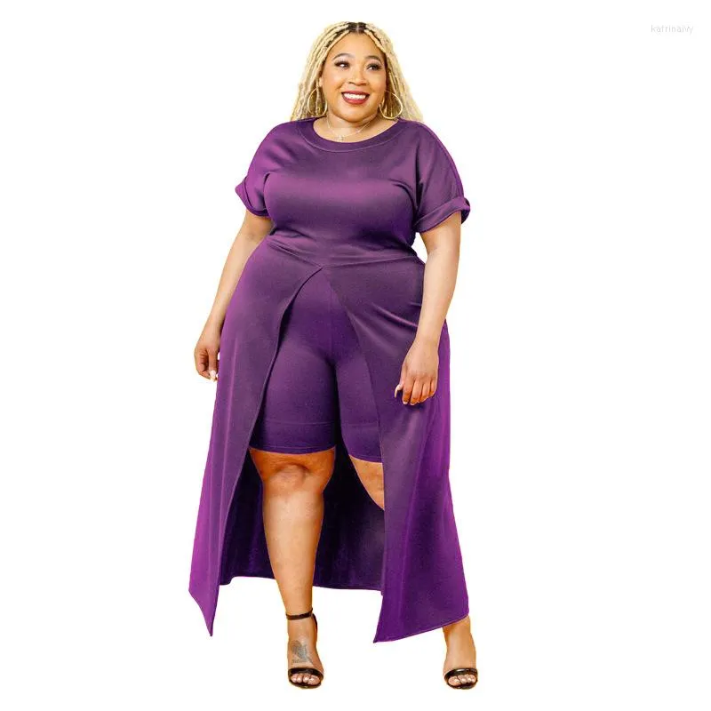 Survêtements grande taille femmes costume vêtements mode couleur unie robe irrégulière haut shorts décontractés 2 pièces correspondant ensemble été deux tenue