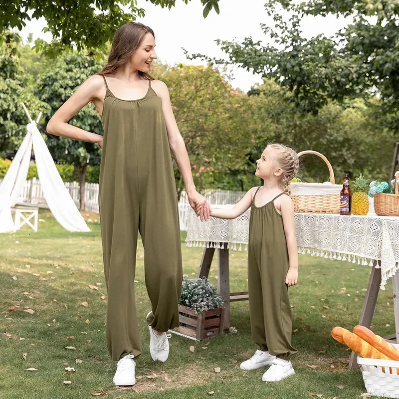 Family Matching Outfits Parent Child Baby Suspender Bodysuit Solid Loose Mother Daughter Rompers Matching Outfits To The Family Mommy Long Legs