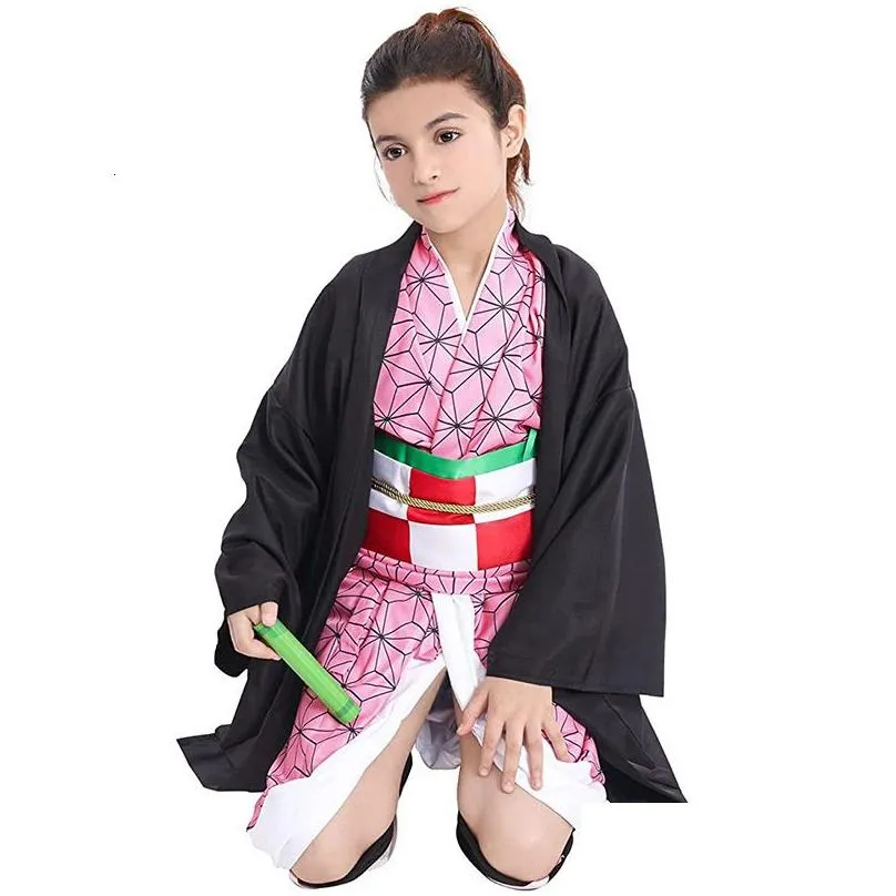 cartoon clothing anime kamado nezuko cosplay costume demon slayer cosplay uniform clothes kimono wig props set halloween costume for kids adult