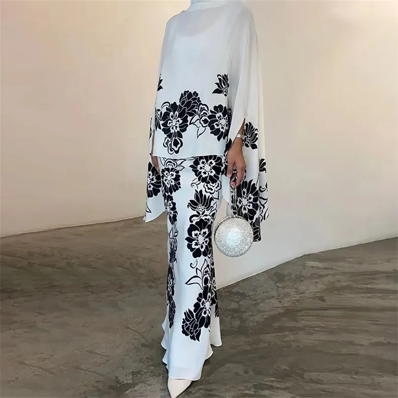 Tweede stukjurk Spring Women Fashion Floral Print Party Set Casual Loose Asymmetric Outfits Vintage High Street Skirts Suits 230505