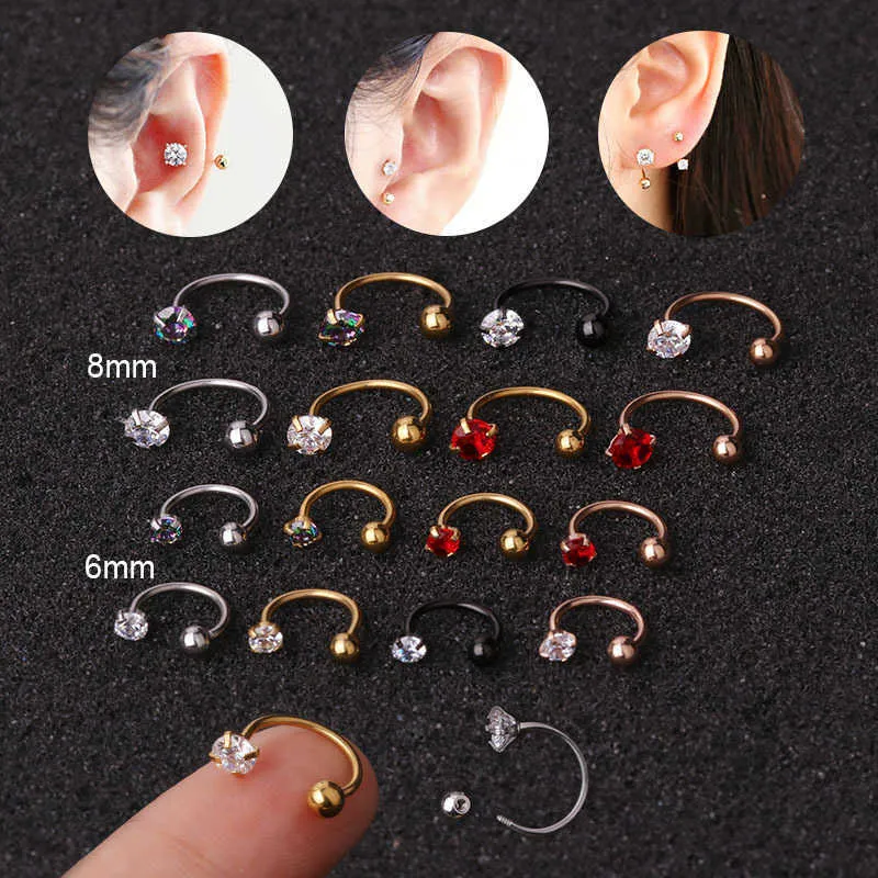 Punktion Kubikzircon C-förmige Creolen Piercing Ohrringe Nase Nagel Edelstahl Schraubverschluss Ohr Knochen Ring Nagel Manschette Ohrring Körperschmuck Großhandel für Frauen Geschenke