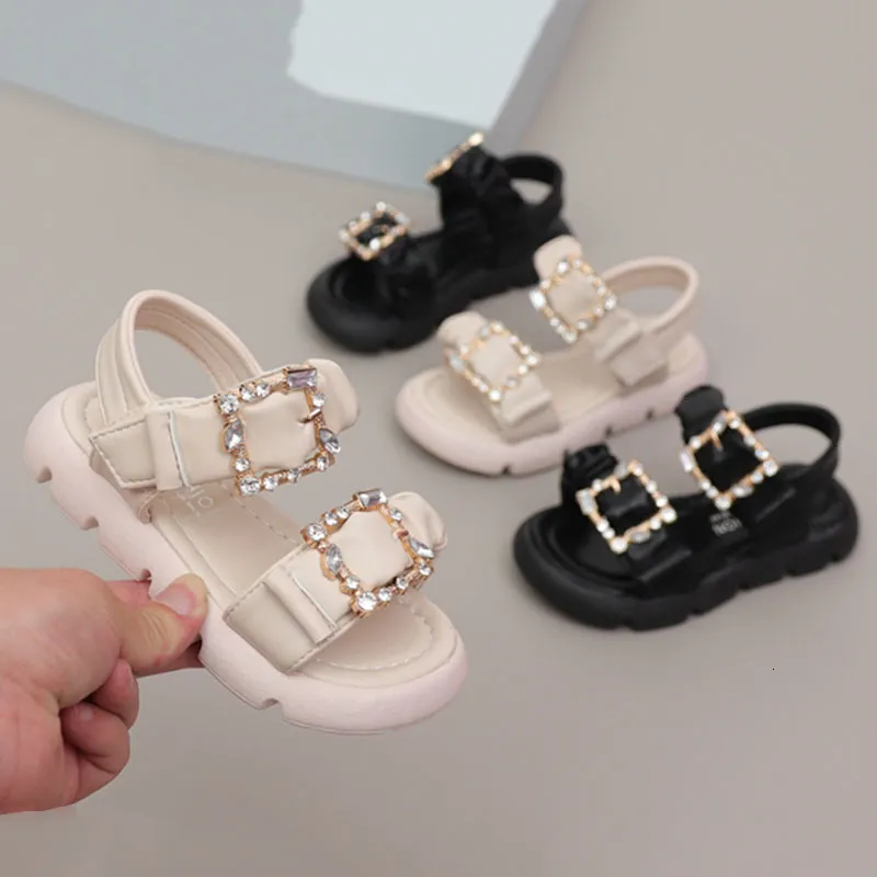 Sandales fille chaussures plates été mode enfants princesse boucle bout ouvert petit noir G02103 230505