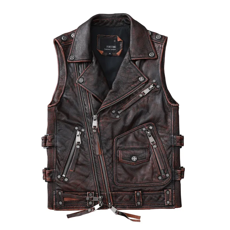 Винтажные коричневые мотоциклетные жилеты, мужская куртка из натуральной яловой кожи без рукавов, мужской жилет для верховой езды, мотоциклетные куртки S-5XL