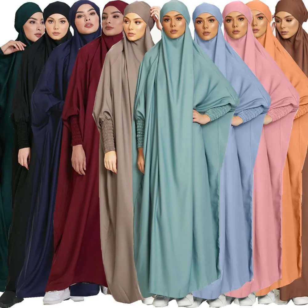 Abbigliamento etnico Abito musulmano Tinta unita Abito lungo Ramadan Preghiera Hijab Abito Gilbab Donna Abito con cappuccio Velo Islam Dubai Abito tinta unita 230505