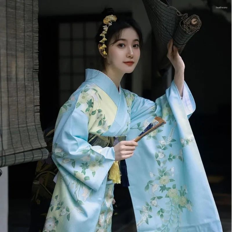 エスニック服日本語スタイル伝統的な着物女性女性芸者芸者プリントフラワーhaori Yukata Gown Vintage Fairy Dressesコスチューム