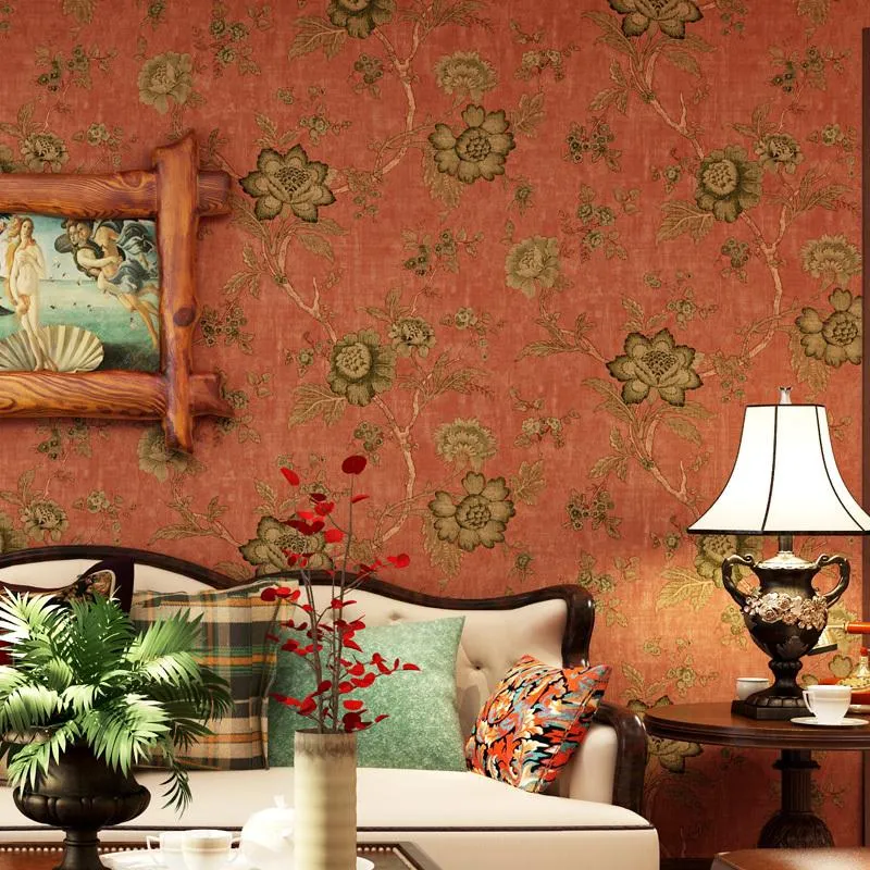 Duvar Kağıtları Dokuma Olmayan Stil Çiçek Vintage Duvar Kağıdı Yatak Odası Duvarları Oturma Odası Kanepe TV Arka Plan Duvar Ev Dekor Kağıt Rulo