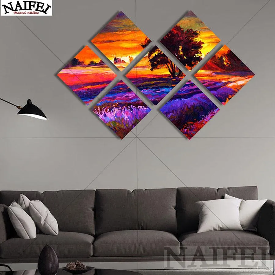 Stitch 7 pezzi Full Square Diamond Painting Croce Sunset Sunset Tree Paesa